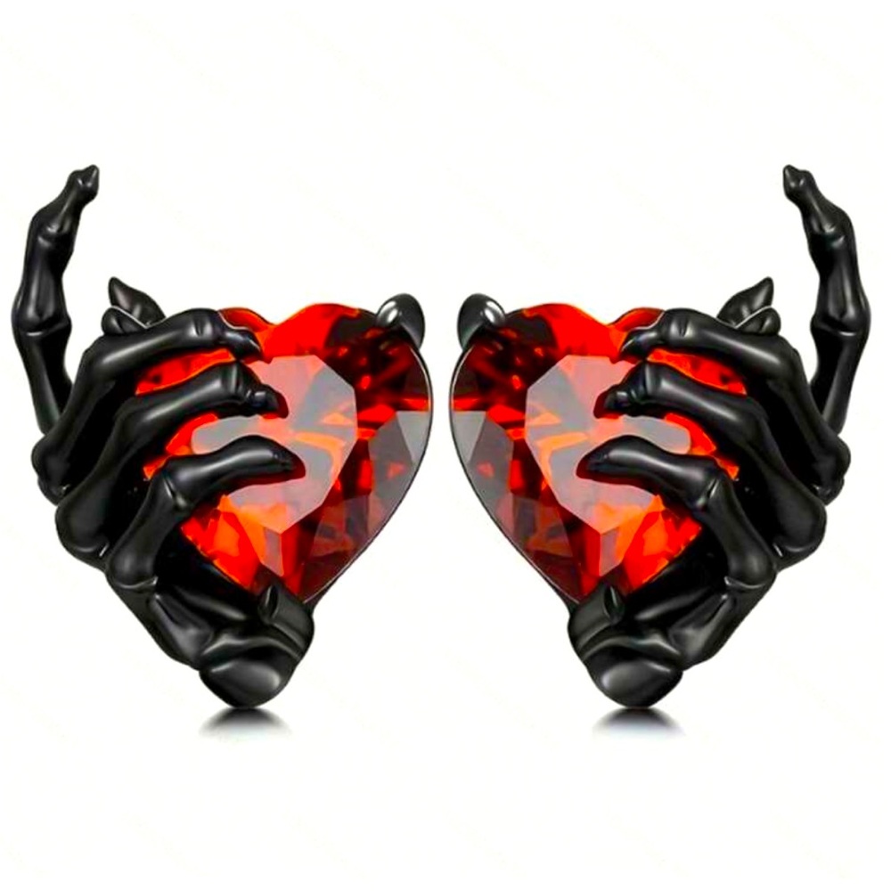 1pair Gothic Punk Style Skeleton Hand Crystal Stud Earrings